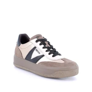 Sneakers da donna platino e beige con lacci