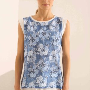 TOP CON MANICA AD ALETTA HAITI AZZURRO