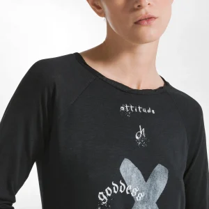 T-SHIRT CON GRAFICA MANICA LUNGA BLU DEHA