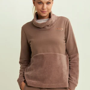 Felpa da donna con fondo e collo alto in velluto