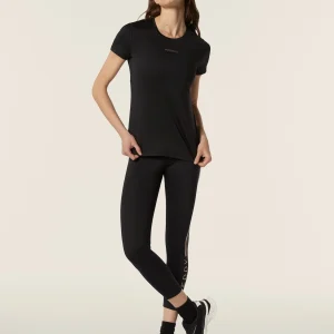 T-shirt sportiva in tessuto tecnico con logo bronzo