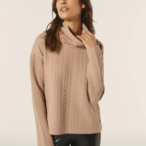 Maglia donna in felpa bonded a trecce con collo a tubo