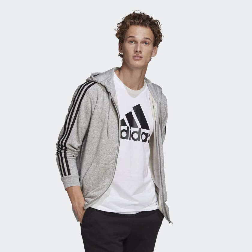 FELPA CON CAPPUCCIO ESSENTIALS FRENCH TERRY 3-STRIPES FULL-ZIP - immagine 4