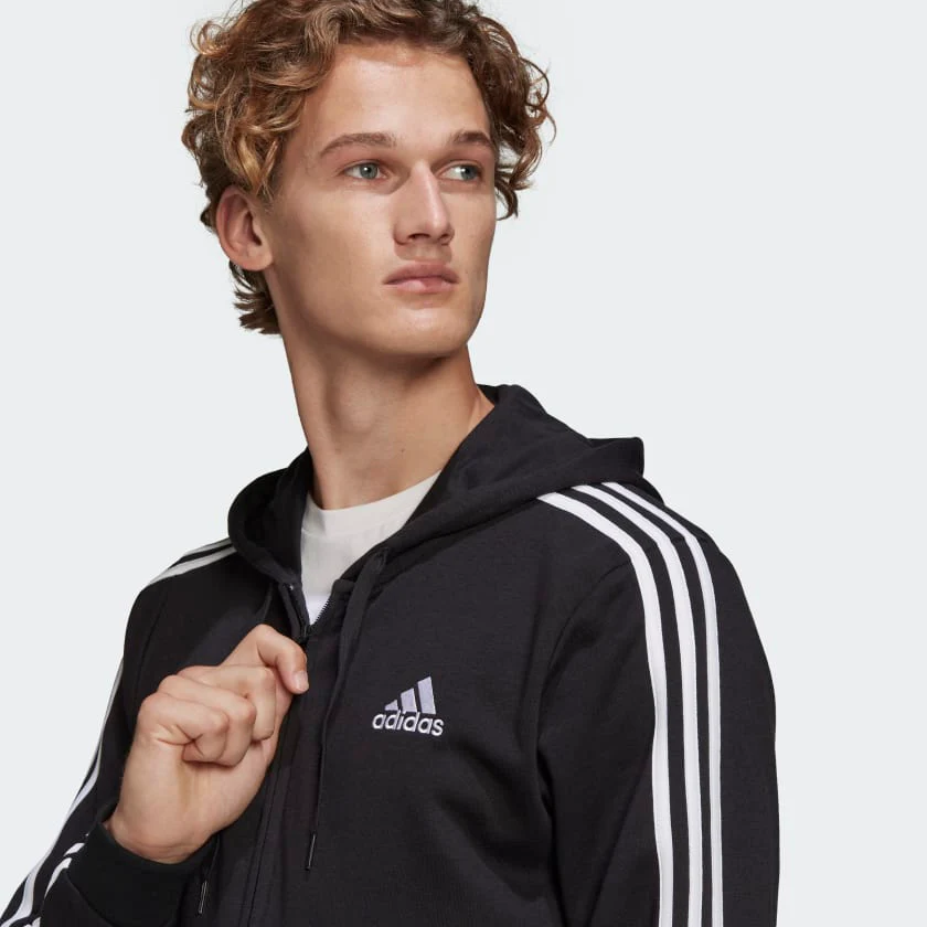 FELPA CON CAPPUCCIO ESSENTIALS FRENCH TERRY 3-STRIPES FULL-ZIP - immagine 3