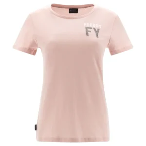 T-shirt con grafica in strass cristallo e glitter rosa o bianco