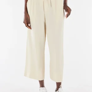 Pantaloni cropped gamba ampia in lino viscosa