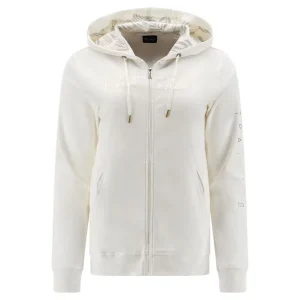 Felpa con cappuccio doppiato in tessuto stampa tropical