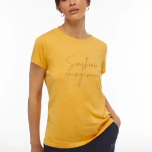 T-shirt donna in jersey modal con ricamo dorato