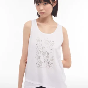 Canotta donna fondo a incrocio e stampa floreale