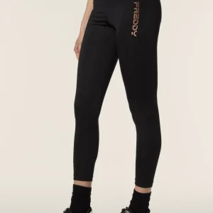 Leggings 7/8 vita alta in tessuto tecnico con logo bronzo