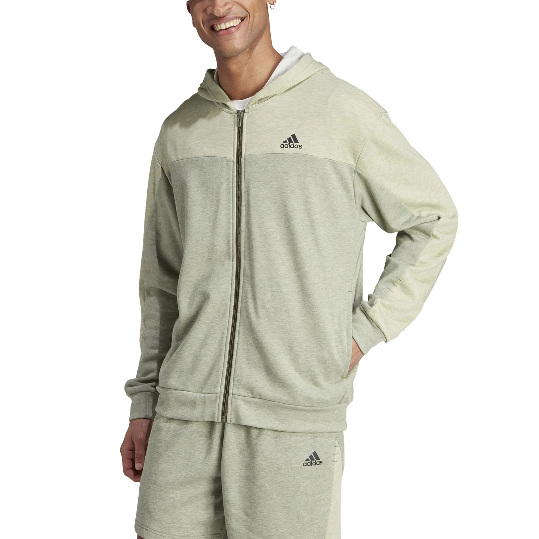 Felpa melange con cappuccio e zip integrale adidas - immagine 2