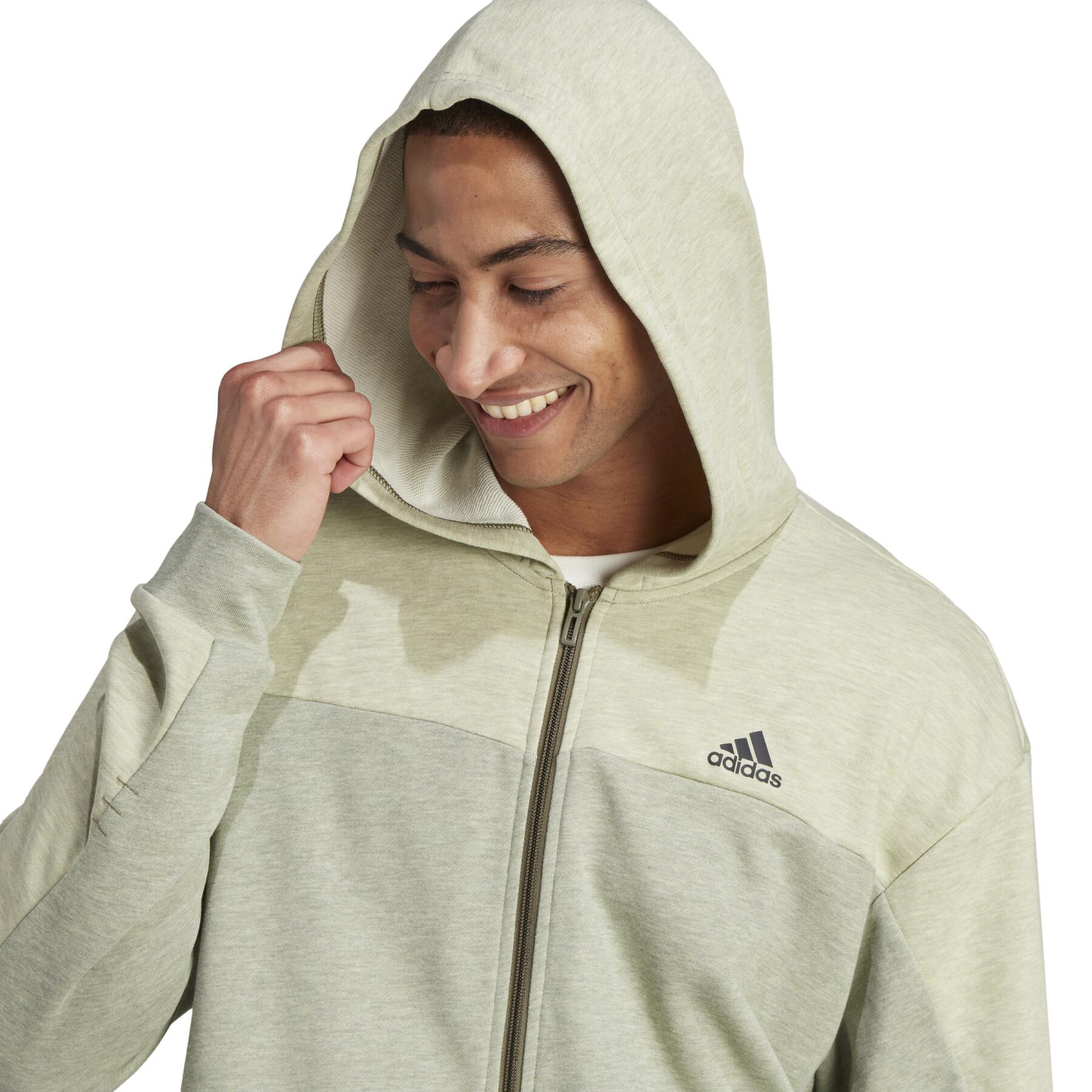 Felpa melange con cappuccio e zip integrale adidas - immagine 3