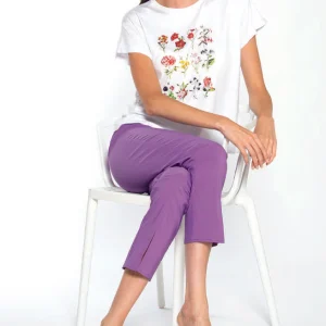 T-SHIRT DONNA BIANCA VISCOSA CON STAMPA FIORI E GLITTER